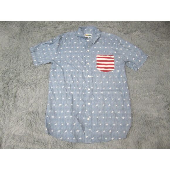 Tipsey Elves Shirt Mens Large Blue Button Down Casual Collared Short Sleeve‎ - Picture 1 of 8
